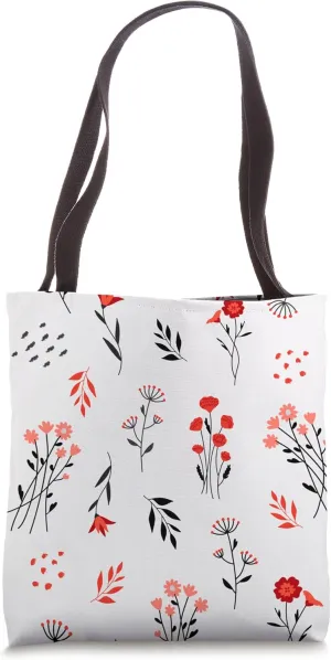 Flower Floral Modern Blossom Foliage Perennial Red Beige Tote Bag