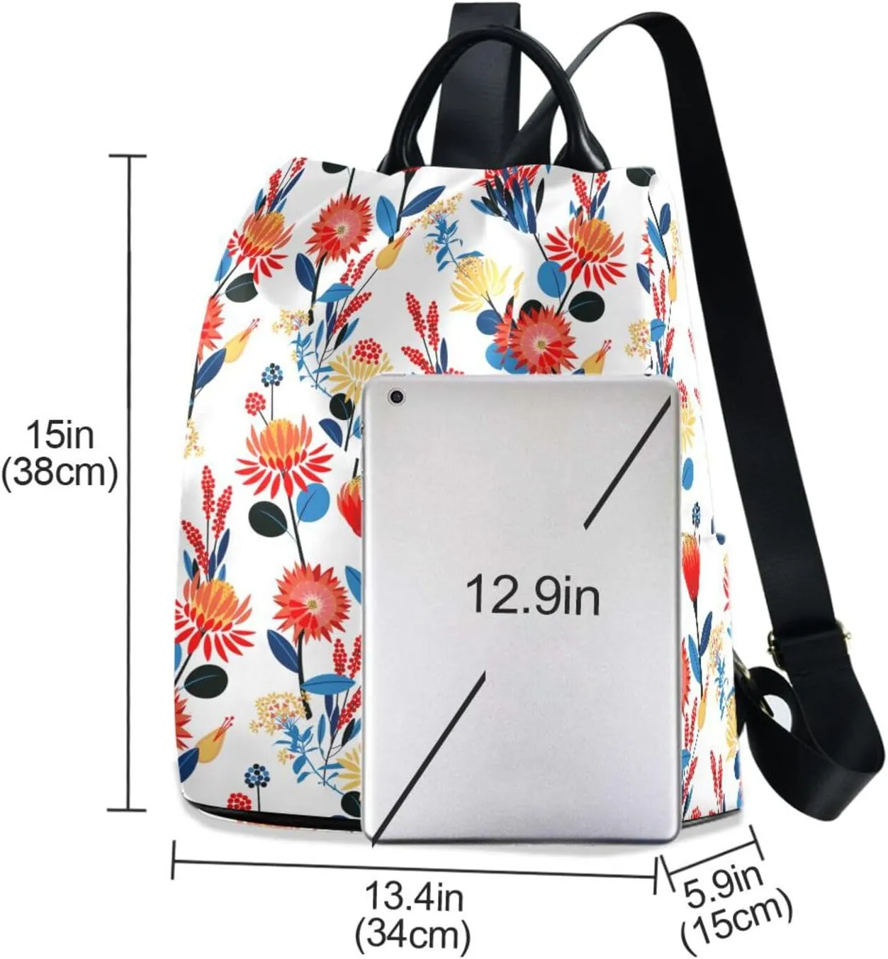 Flower Print Anti-theft Backpack Handbags for Women Travel Rucksack Lightweight Shoulder Bags 13.4 X 5.9 X 15in Pattern 5