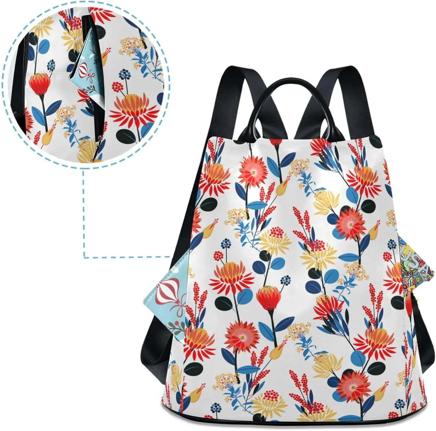 Flower Print Anti-theft Backpack Handbags for Women Travel Rucksack Lightweight Shoulder Bags 13.4 X 5.9 X 15in Pattern 5