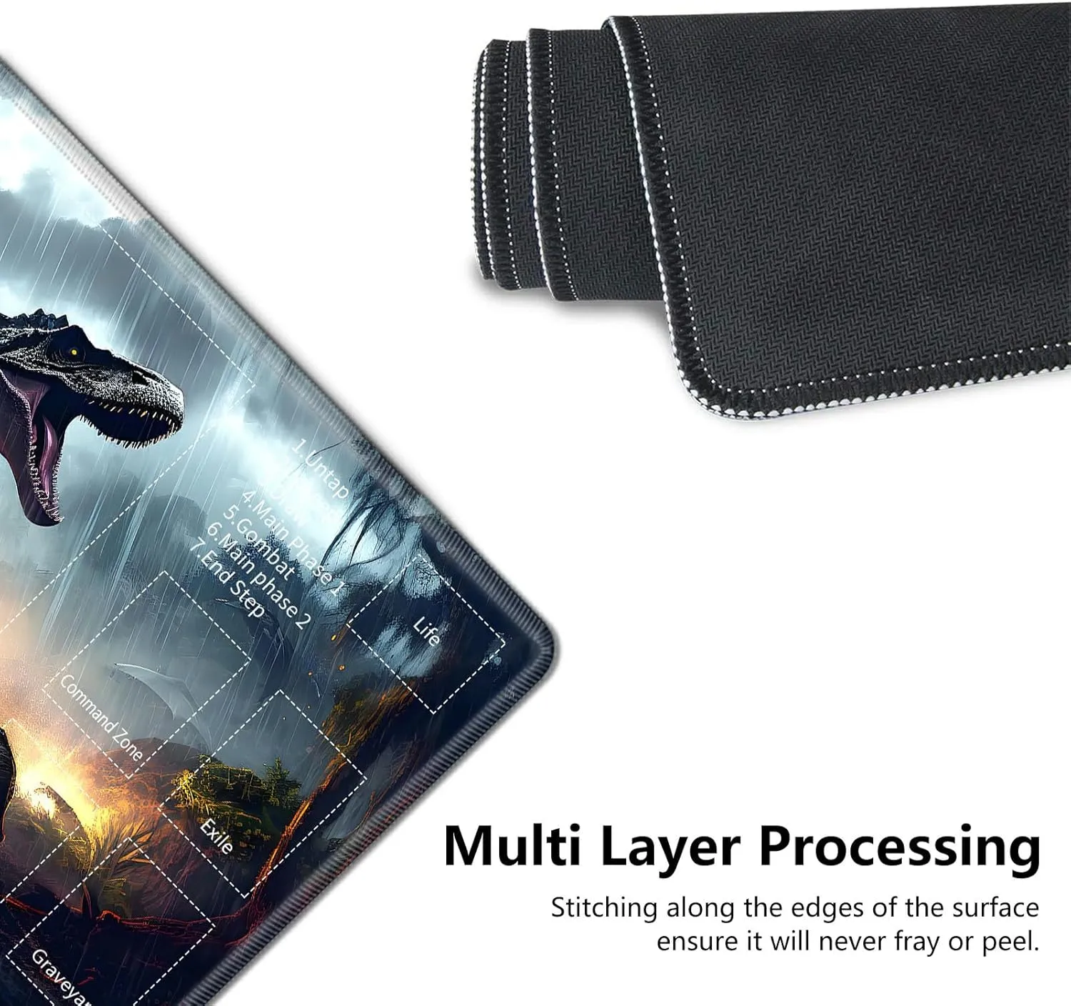 for MTG Playmat,Card Playmat Stitched with Magic Zone for MTG Card Game Playing, 24x14 inches Card Playmats Smooth Cloth Surface Non-Slip Silicone Bottom Battle Game Mat-Dinosaur and Forest