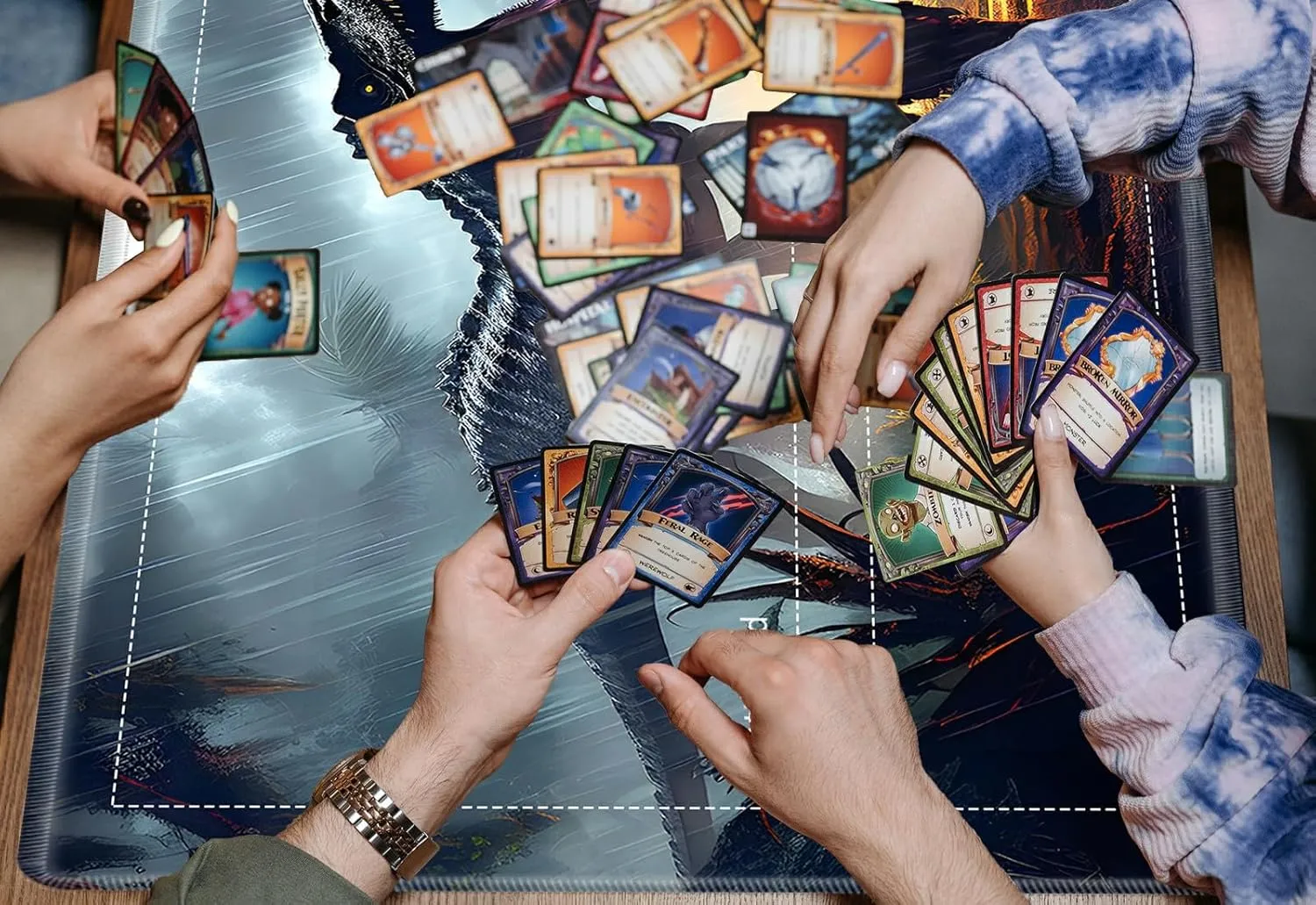 for MTG Playmat,Card Playmat Stitched with Magic Zone for MTG Card Game Playing, 24x14 inches Card Playmats Smooth Cloth Surface Non-Slip Silicone Bottom Battle Game Mat-Dinosaur and Forest