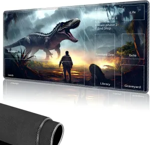 for MTG Playmat,Card Playmat Stitched with Magic Zone for MTG Card Game Playing, 24x14 inches Card Playmats Smooth Cloth Surface Non-Slip Silicone Bottom Battle Game Mat-Dinosaur and Forest