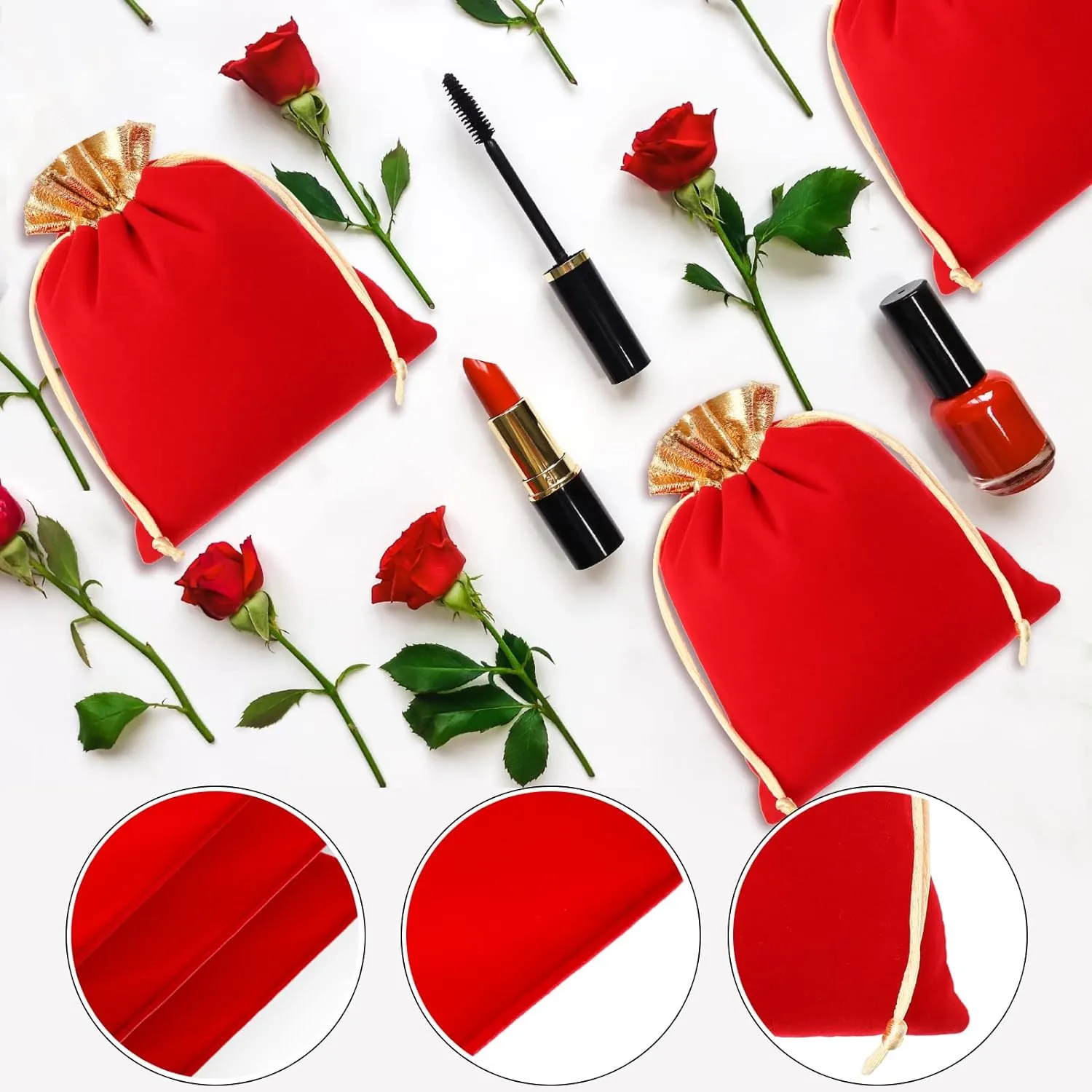 Frienda 30 Pcs Velvet Drawstrings Gift Bags 6 x 5 Inch Jewelry Pouches Drawstring Candy Bags Bolsitas para Recuerdos Velvet Party Favors Present Pouch for Valentine‘s Day Christmas(Red)