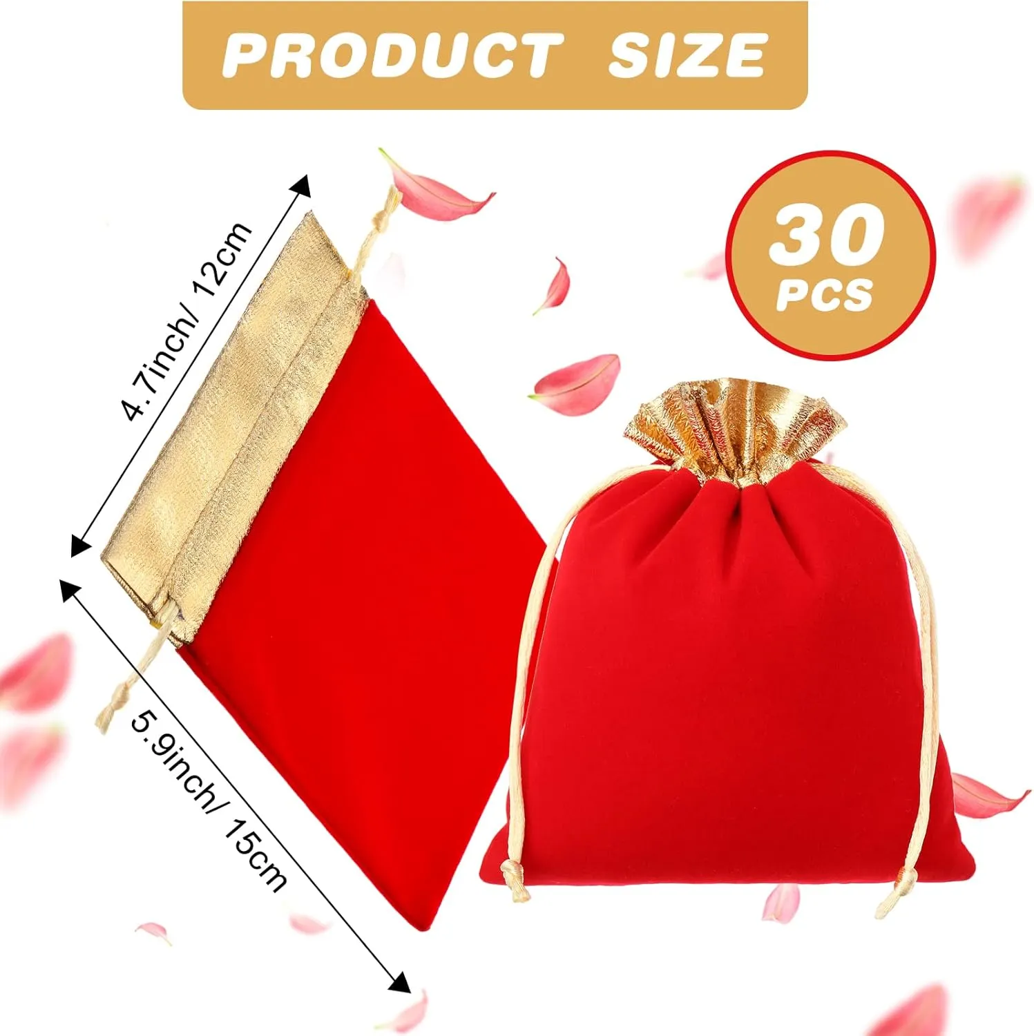 Frienda 30 Pcs Velvet Drawstrings Gift Bags 6 x 5 Inch Jewelry Pouches Drawstring Candy Bags Bolsitas para Recuerdos Velvet Party Favors Present Pouch for Valentine‘s Day Christmas(Red)