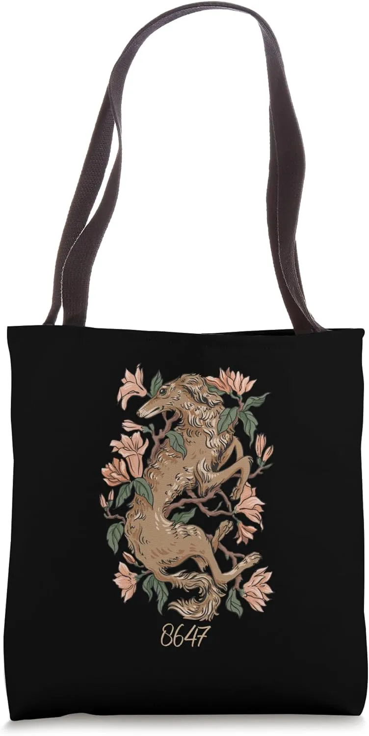 Funny 8647 Subtle Floral Puppy Dog Style 86 47 Roman Numeral Tote Bag