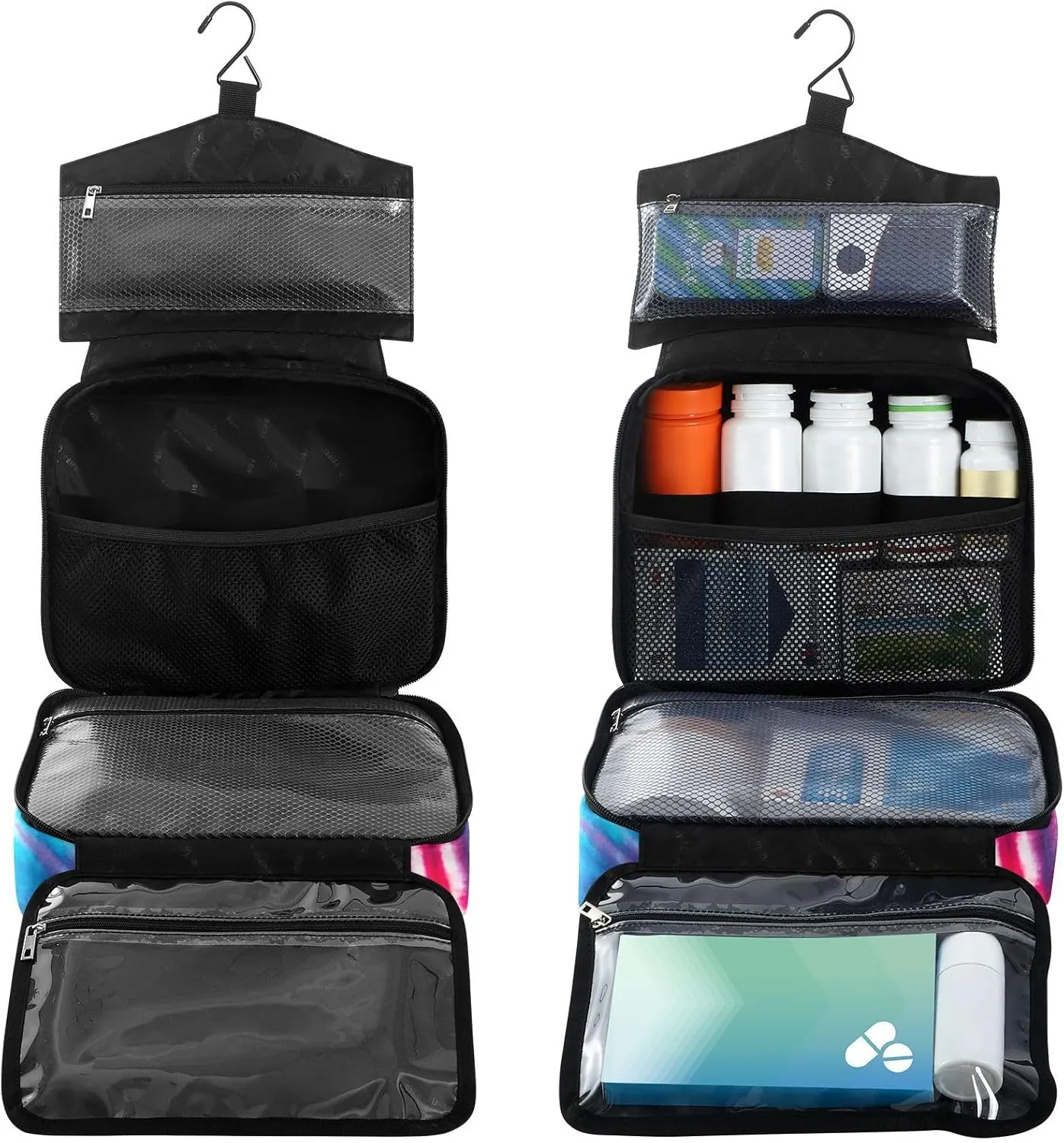 Fustylead Abstract Swirl Design Tie Dye Travel Medicine Storage Bag Large Household Pill Bottle Organizer with Zipper for First Aid, Pills, Vitamins, Medical Supplies