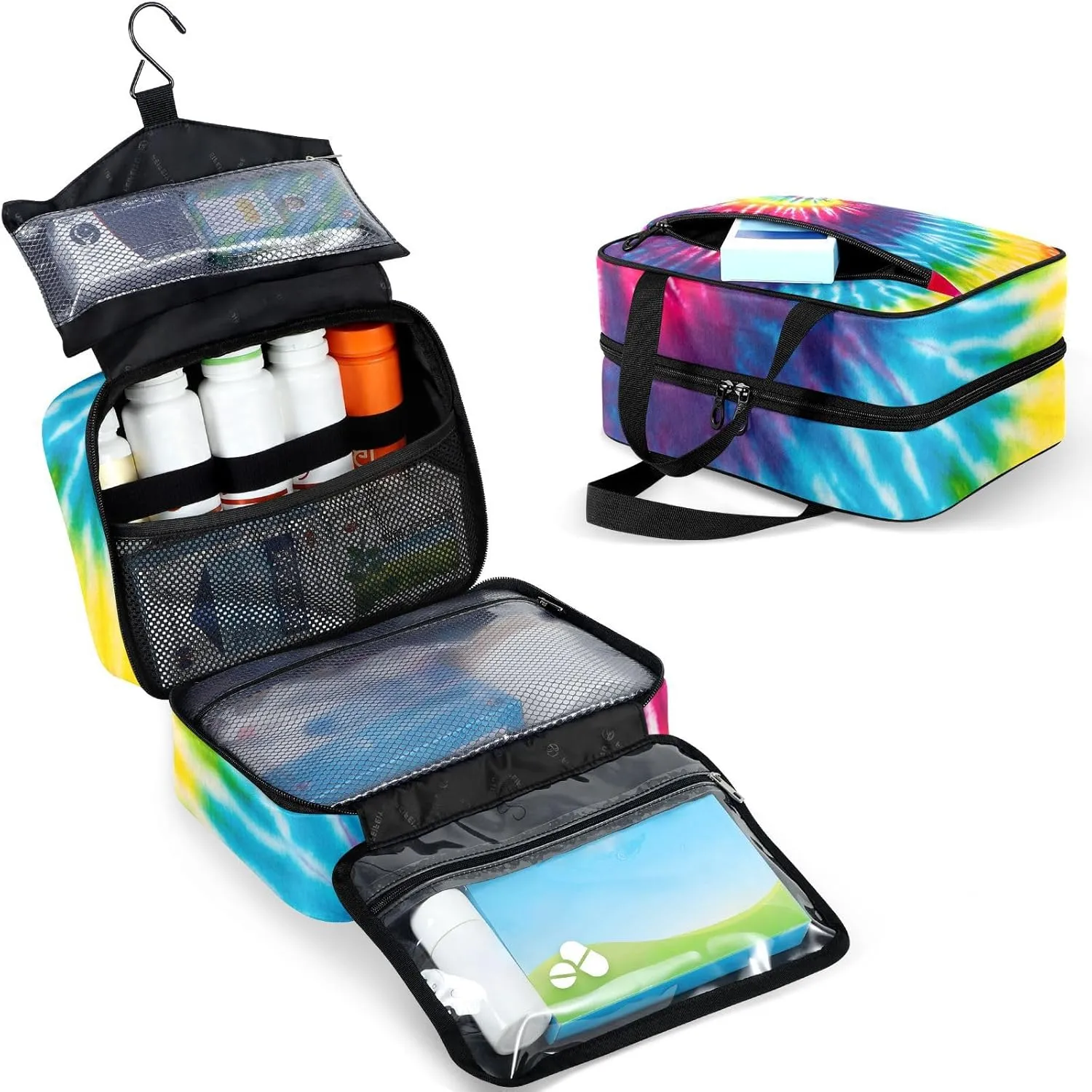 Fustylead Abstract Swirl Design Tie Dye Travel Medicine Storage Bag Large Household Pill Bottle Organizer with Zipper for First Aid, Pills, Vitamins, Medical Supplies