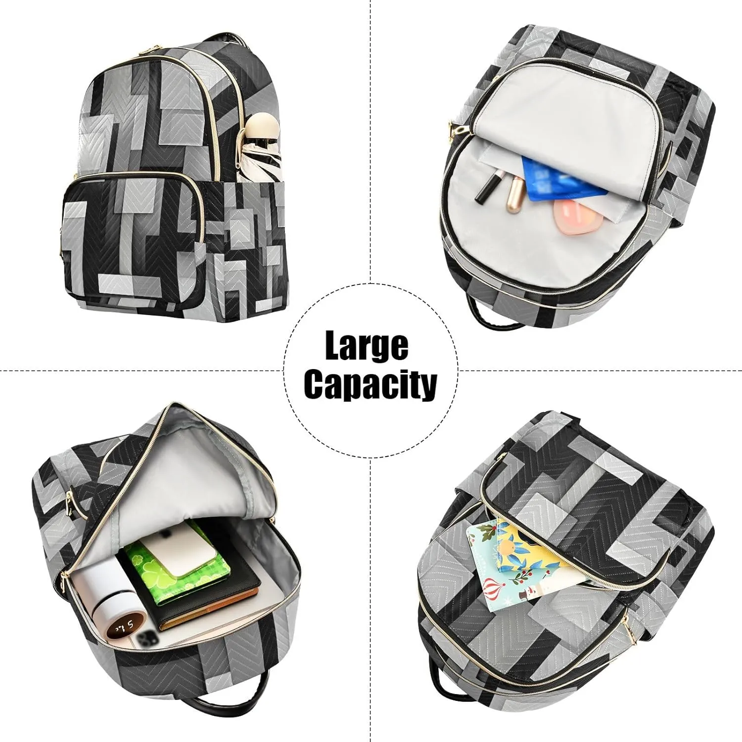 GAIGEO Crossing Squares of Black and White Girls Fashion Backpack, Medium Size Backpack, Women's Travel Backpack, M
