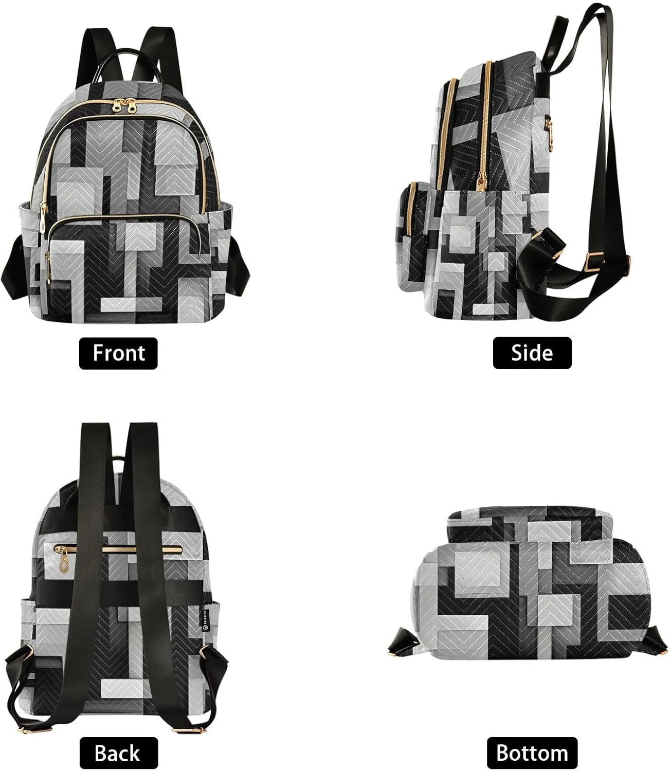 GAIGEO Crossing Squares of Black and White Girls Fashion Backpack, Medium Size Backpack, Women's Travel Backpack, M