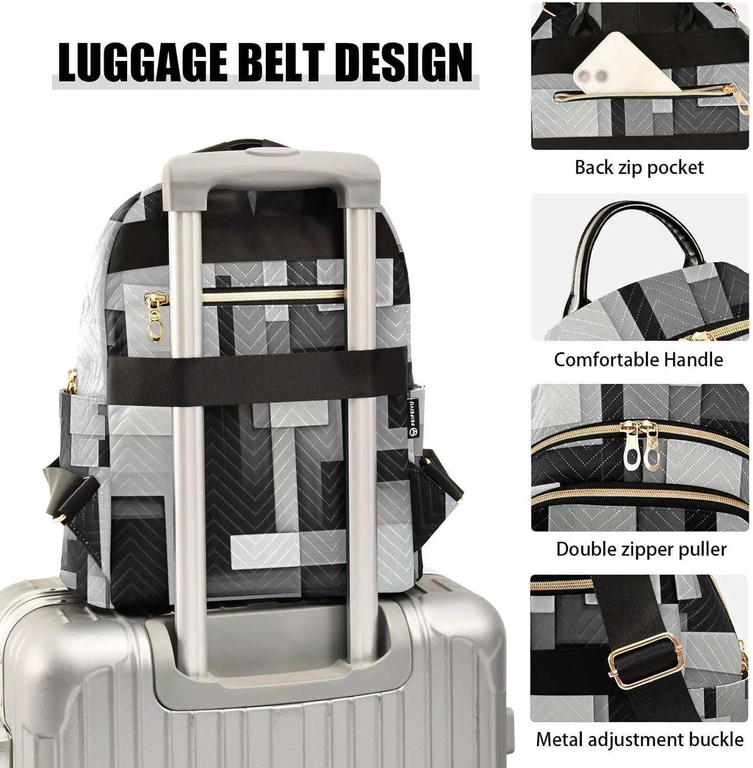 GAIGEO Crossing Squares of Black and White Girls Fashion Backpack, Medium Size Backpack, Women's Travel Backpack, M