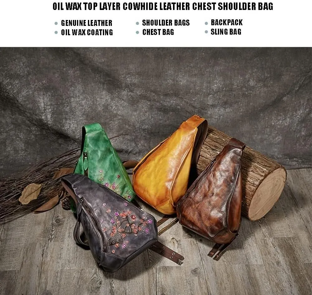 Genuine Leather Sling Shoulder Bags for Women Men Vintage Backpack Casual Crossbody Shoulder Bag