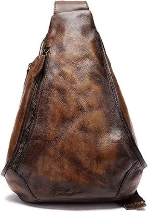 Genuine Leather Sling Shoulder Bags for Women Men Vintage Backpack Casual Crossbody Shoulder Bag