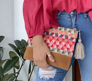 Geometric Clutch - Tan and Pink