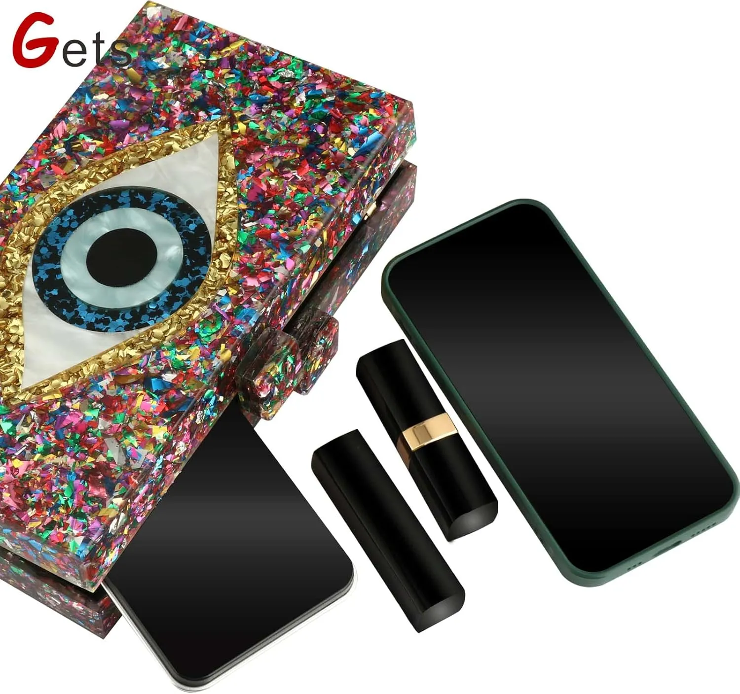Gets Acrylic Clutch Purses for Women Evening Bag Eyes Multicolor Perspex Box Clutch Glitter Purse Handbags Crossbody Bag