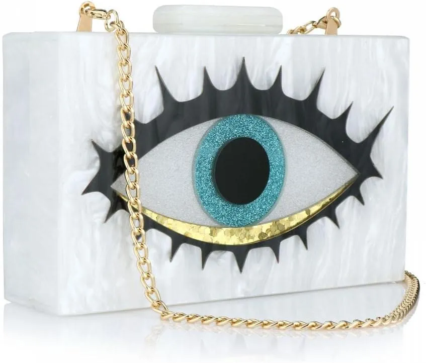 Gets Acrylic Clutch Purses for Women Evening Bag Eyes Multicolor Perspex Box Clutch Glitter Purse Handbags Crossbody Bag