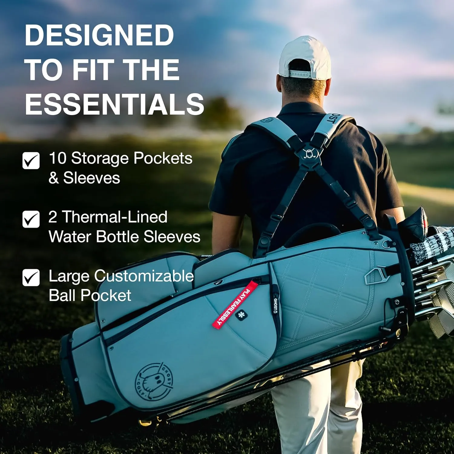 Ghost Golf Stand Bag - Lightweight Golf Bags for Men & Women, 14-Way Dividers with Premium Materials & Magnetic Pocket - Standing Golf Bag Holds 14 Golf Clubs