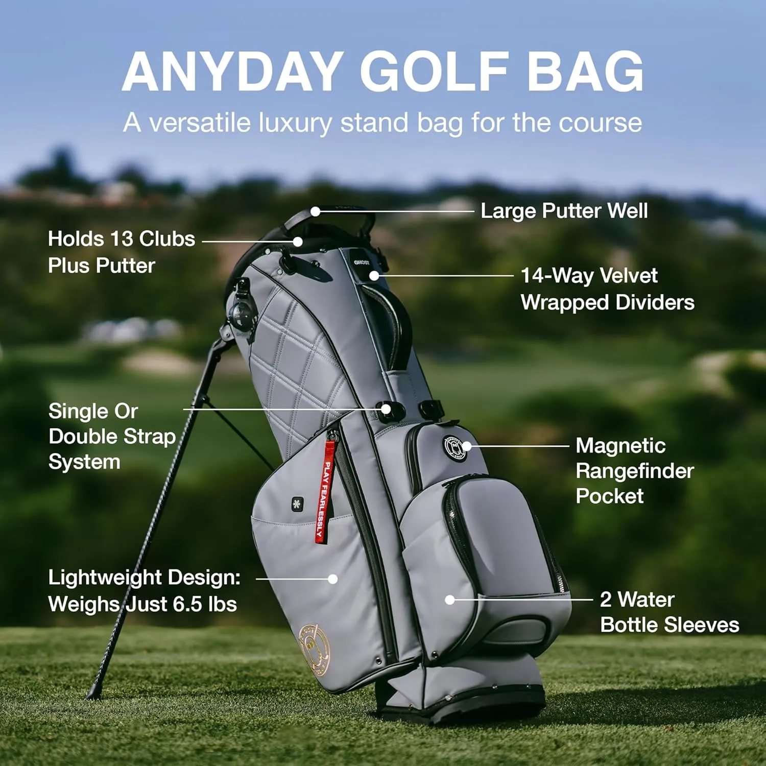 Ghost Golf Stand Bag - Lightweight Golf Bags for Men & Women, 14-Way Dividers with Premium Materials & Magnetic Pocket - Standing Golf Bag Holds 14 Golf Clubs