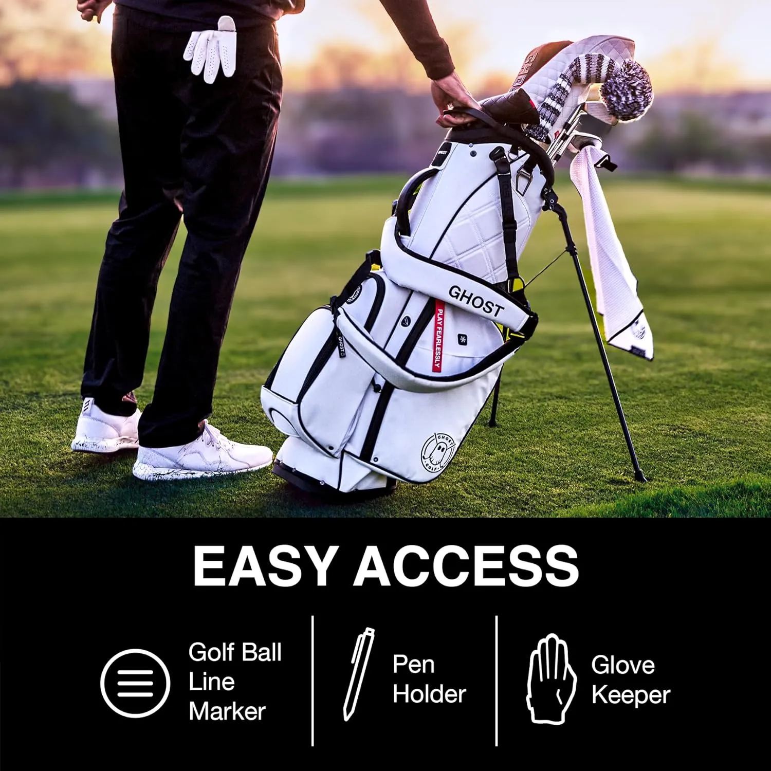 Ghost Golf Stand Bag - Lightweight Golf Bags for Men & Women, 14-Way Dividers with Premium Materials & Magnetic Pocket - Standing Golf Bag Holds 14 Golf Clubs