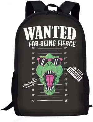 GIFTPUZZ Kids School Backpacks Children Girls Boys Lightweight Polyester Knapsack Travel Rucksack Outdoor Leisure Daypack with Side Bottle Pockets, Cool Dinosaur Print