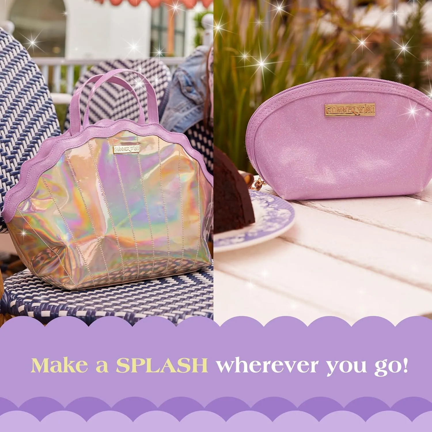Glimmer Wish Mermaid Selfcare Keepall and Mermaid Purple Pearl Pouch, Travel Bag for Essentials and Small Cosmetic Bag, Gifts for Teens and Girls