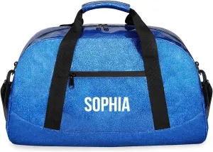 Glitter Girls Duffel Bags Travel Kids Sports Bag for Boys Gym Bag with Name Small Dance Tote for Dancing Girls Glitter White Blue