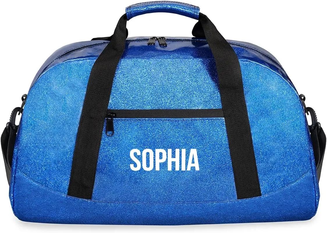Glitter Girls Duffel Bags Travel Kids Sports Bag for Boys Gym Bag with Name Small Dance Tote for Dancing Girls Glitter White Blue