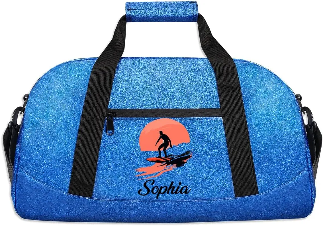 Glitter Girls Duffel Bags Travel Kids Sports Bag for Boys Gym Bag with Name Small Dance Tote for Dancing Girls Sunset Surfing