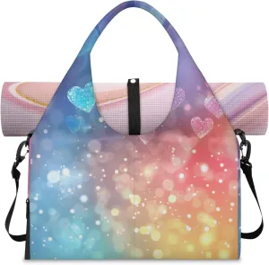 Glitter Paper Gym Bag Yoga Mat Tote for Women with Shoes Compartment Lightweight Duffle Travel Carrier Wet Dry Storage Pockets Adjustable Pilates Mats Shoulder Bags for Sport Swim