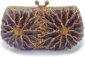 Glitter Women Rhinestone Flower Clutch Purse Diamonds Evening Bag Crystal Wedding Clutch Handbag for Prom Cocktail