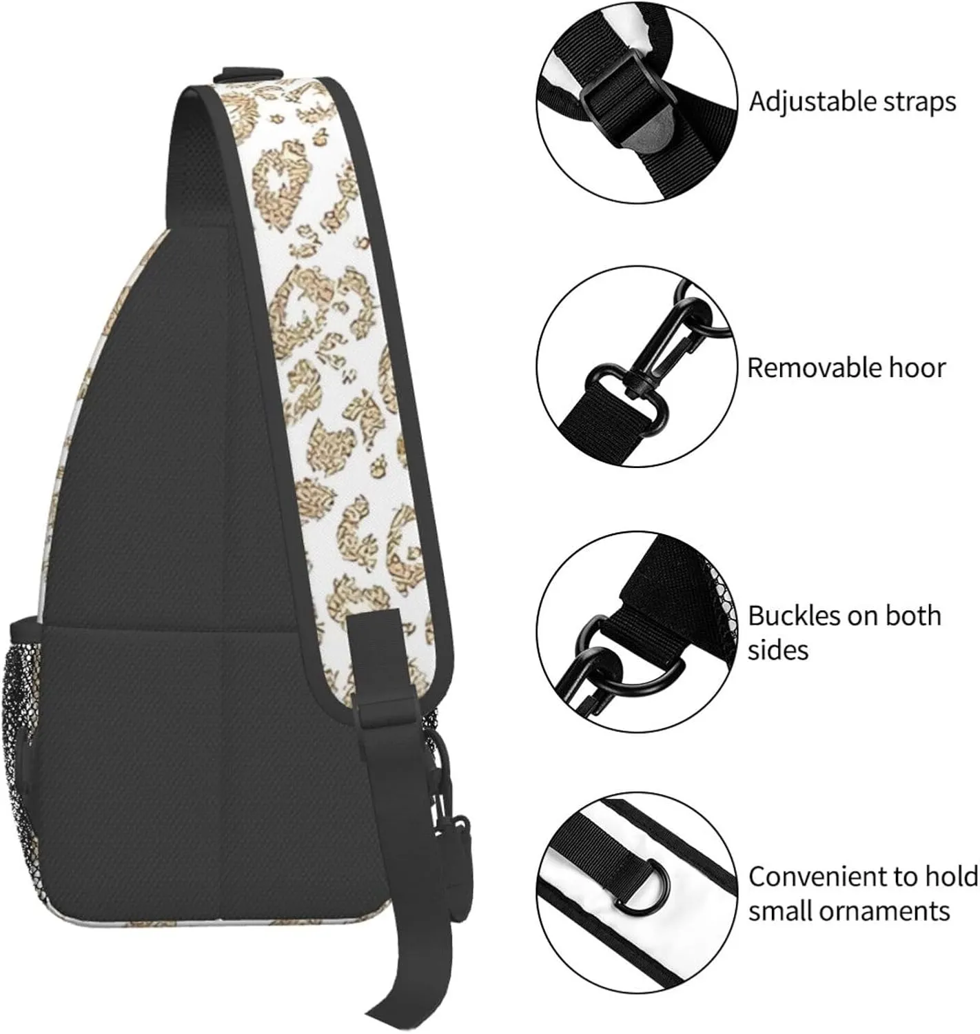 Gold Glitter Leopard Print Ombre Chest Sling Bag Crossbody Shoulder Backpack Bag Gym Cycling Daypack Travel Hiking Cross Bag