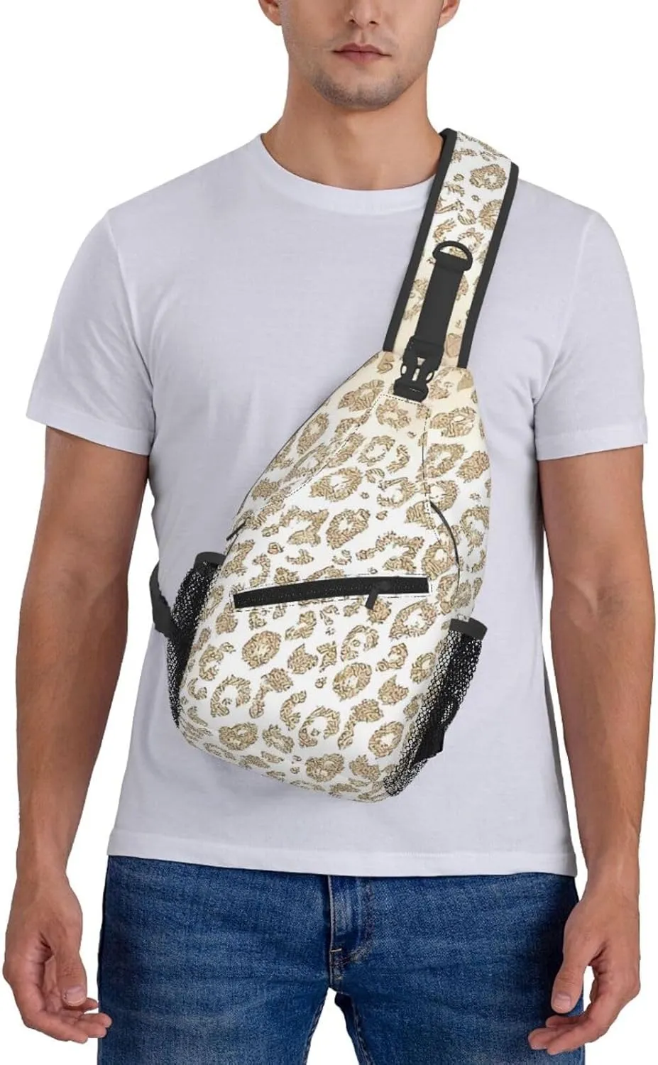 Gold Glitter Leopard Print Ombre Chest Sling Bag Crossbody Shoulder Backpack Bag Gym Cycling Daypack Travel Hiking Cross Bag