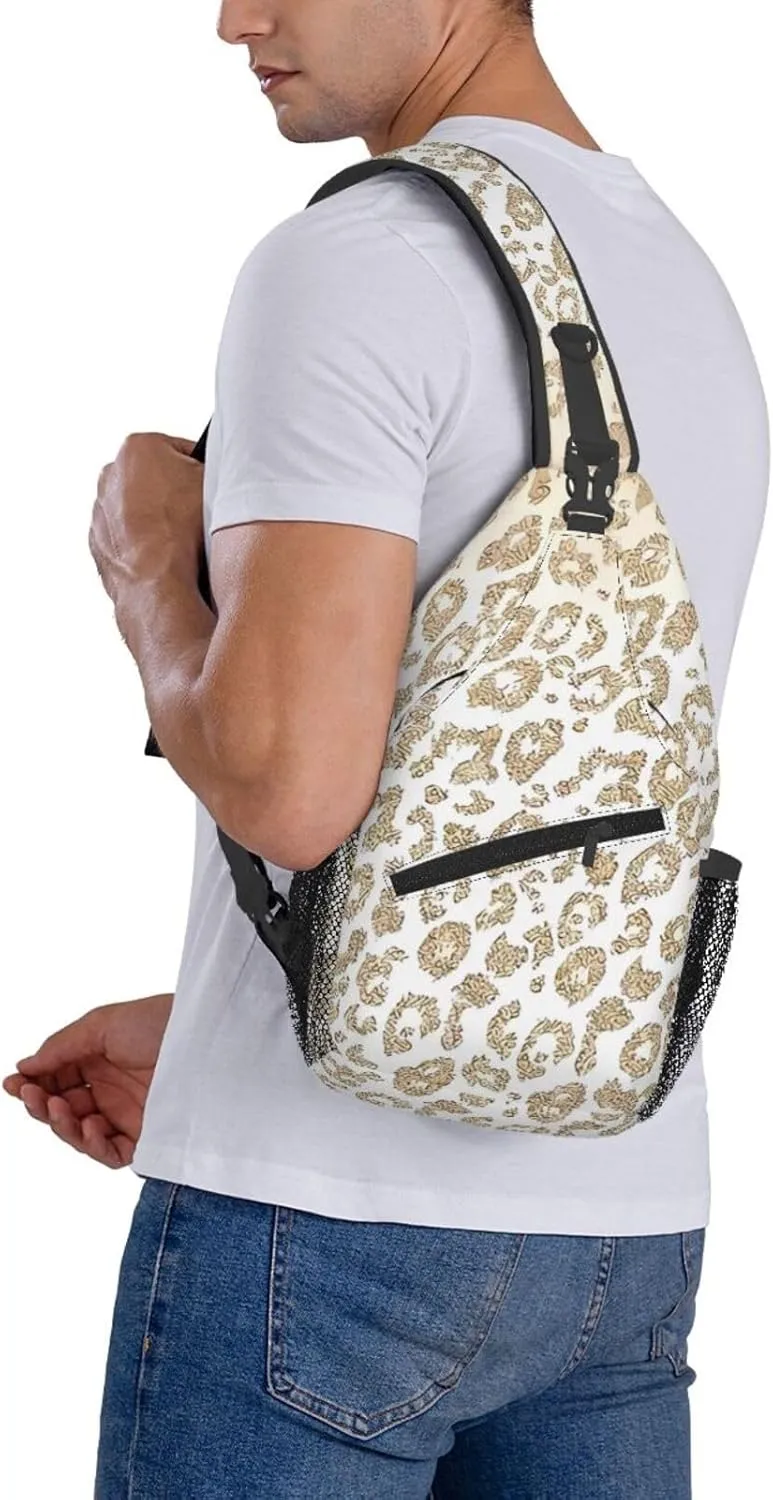 Gold Glitter Leopard Print Ombre Chest Sling Bag Crossbody Shoulder Backpack Bag Gym Cycling Daypack Travel Hiking Cross Bag