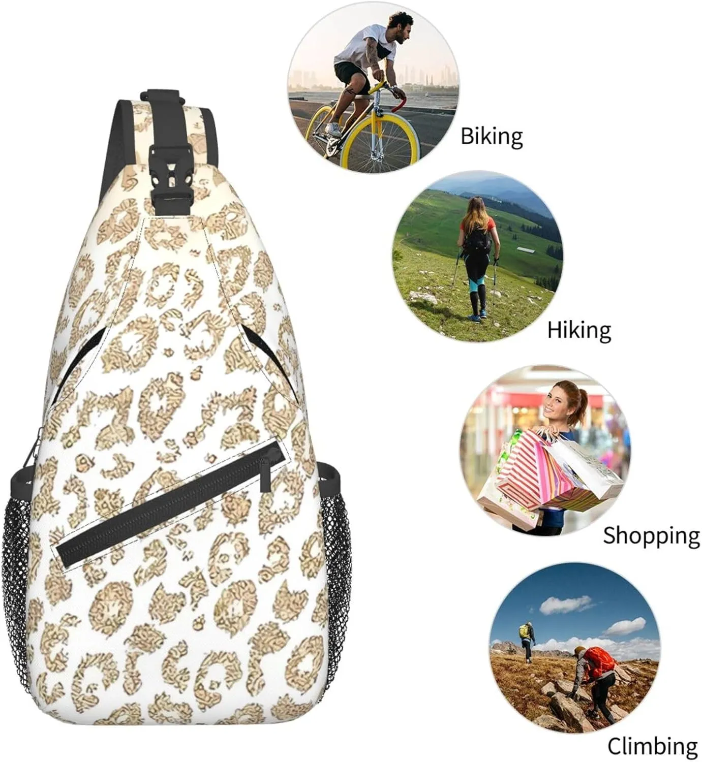 Gold Glitter Leopard Print Ombre Chest Sling Bag Crossbody Shoulder Backpack Bag Gym Cycling Daypack Travel Hiking Cross Bag