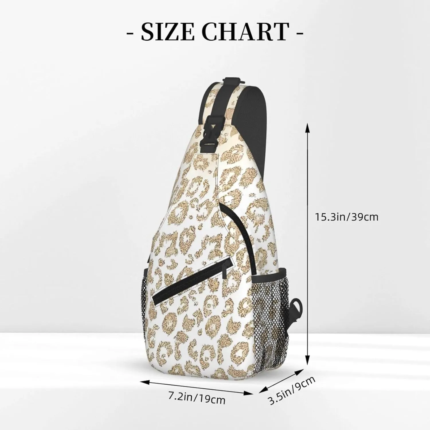 Gold Glitter Leopard Print Ombre Chest Sling Bag Crossbody Shoulder Backpack Bag Gym Cycling Daypack Travel Hiking Cross Bag