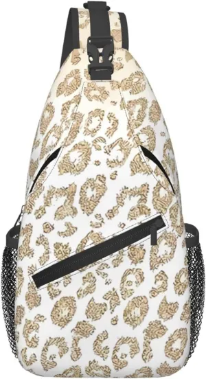 Gold Glitter Leopard Print Ombre Chest Sling Bag Crossbody Shoulder Backpack Bag Gym Cycling Daypack Travel Hiking Cross Bag