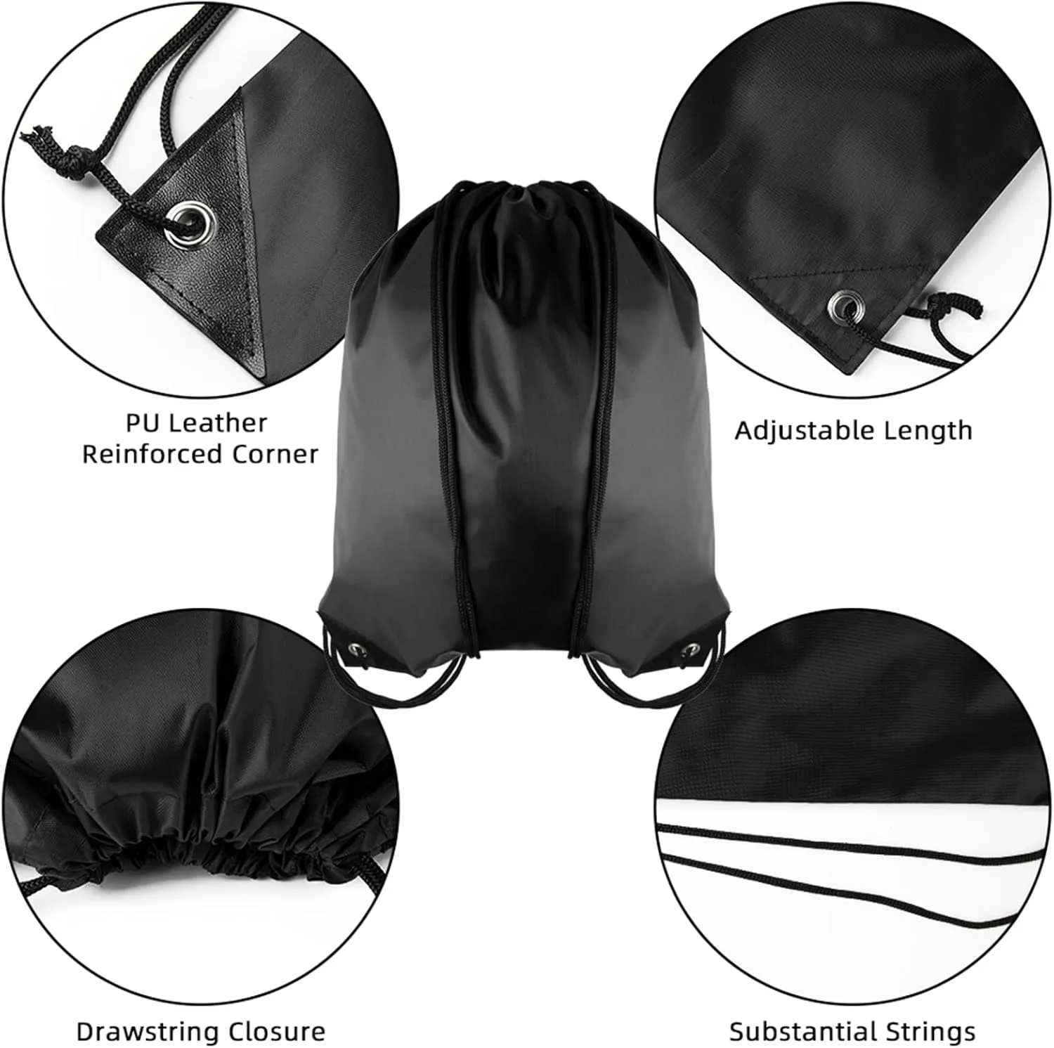 GoodtoU Nylon Backpacks - Drawstring Bags for Sport, Traveling, Team (Black, 128Pcs)