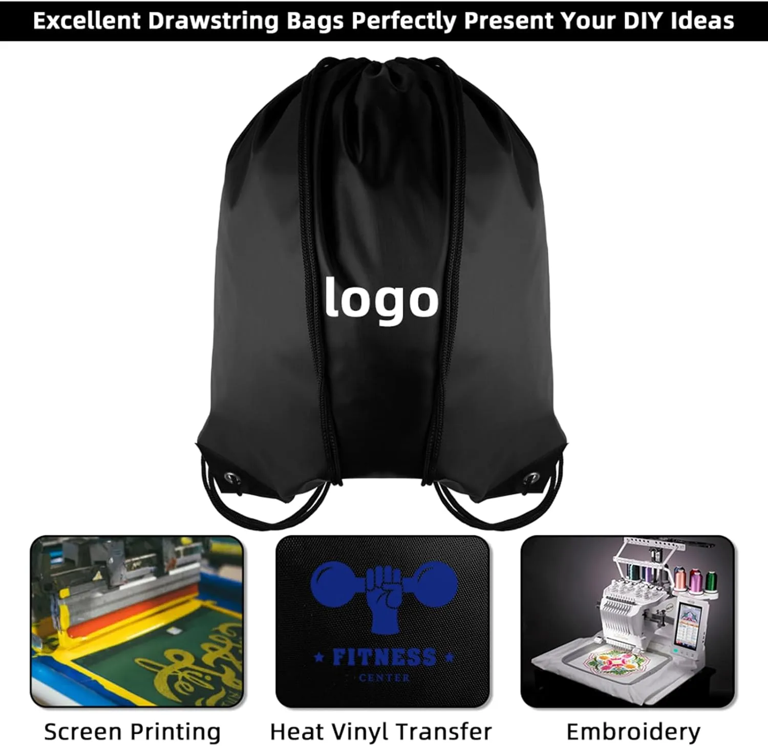 GoodtoU Nylon Backpacks - Drawstring Bags for Sport, Traveling, Team (Black, 128Pcs)