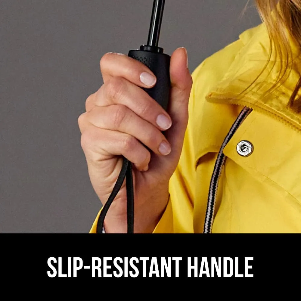 GORILLA GRIP Windproof Compact Stick Umbrella for Rain, One-Click Automatic Open and Close, Strong Reinforced Fiberglass Ribs, Easily Collapsible, Lightweight Portable Umbrellas for Travel, Rainbow