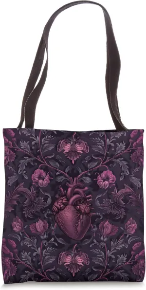 Gothic Anatomy Heart Baroque Victorian Dark Floral Tote Bag