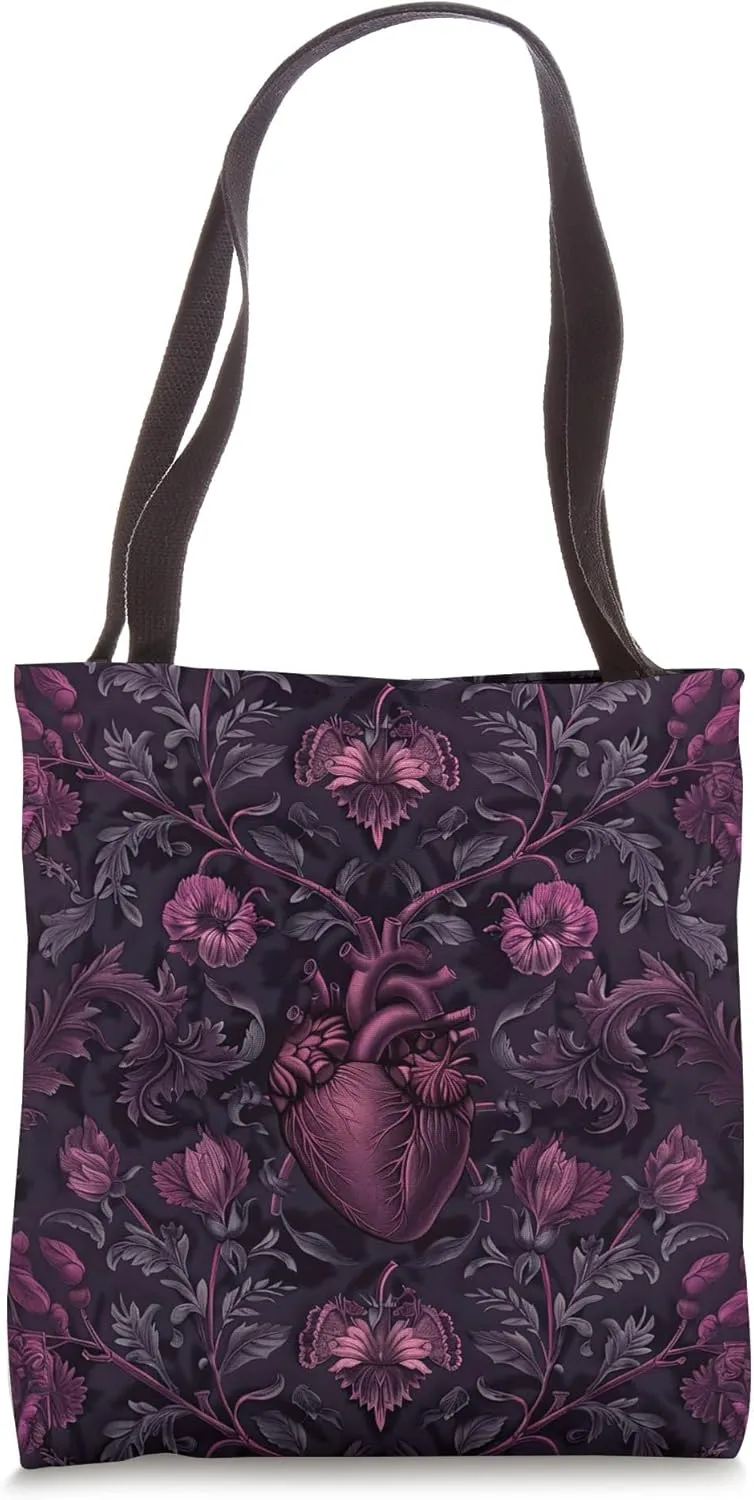 Gothic Anatomy Heart Baroque Victorian Dark Floral Tote Bag