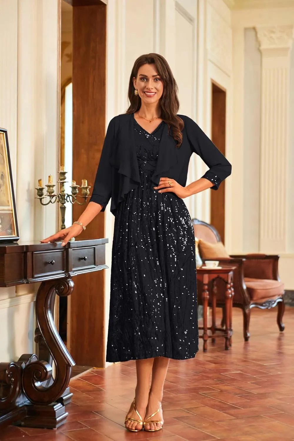 GRACE KARIN 2024 Women's Two Piece Sequin Dress with Jacket Mother of The Bride Dresses Homecoming Wedding Guest Dresses