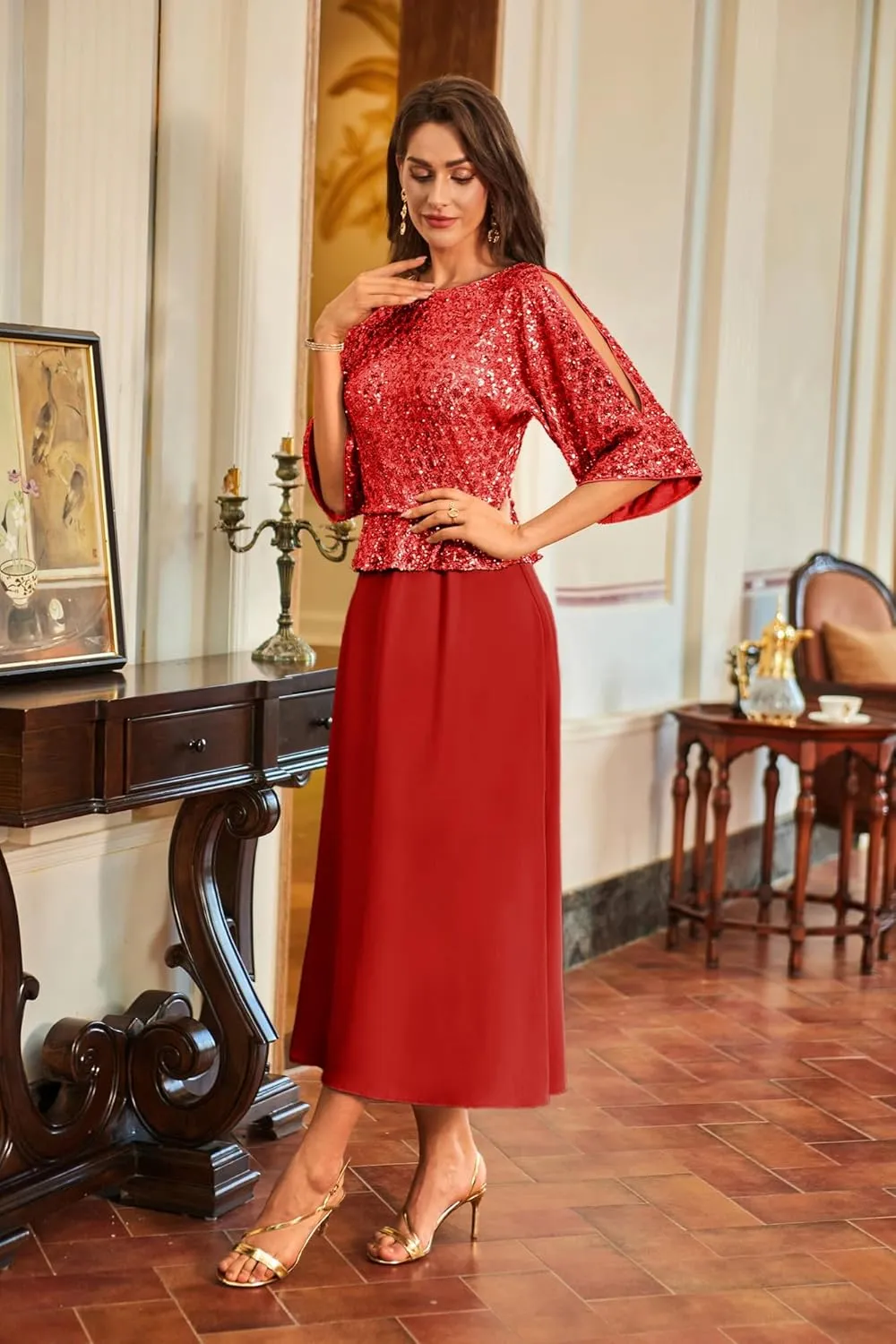 GRACE KARIN Sequin Dress for Women 2025 Mother of The Bride Dresses Wedding Guest Formal Chiffon Evening Gown