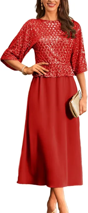 GRACE KARIN Sequin Dress for Women 2025 Mother of The Bride Dresses Wedding Guest Formal Chiffon Evening Gown