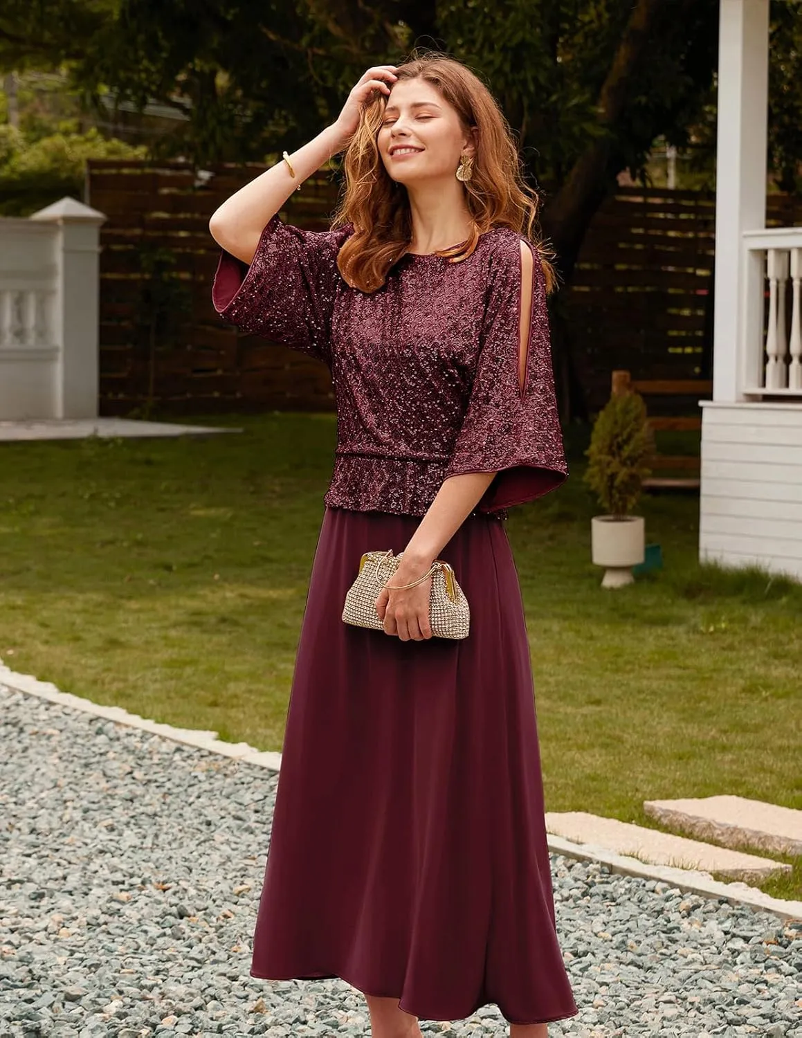 GRACE KARIN Sequin Dress for Women 2025 Mother of The Bride Dresses Wedding Guest Formal Chiffon Evening Gown