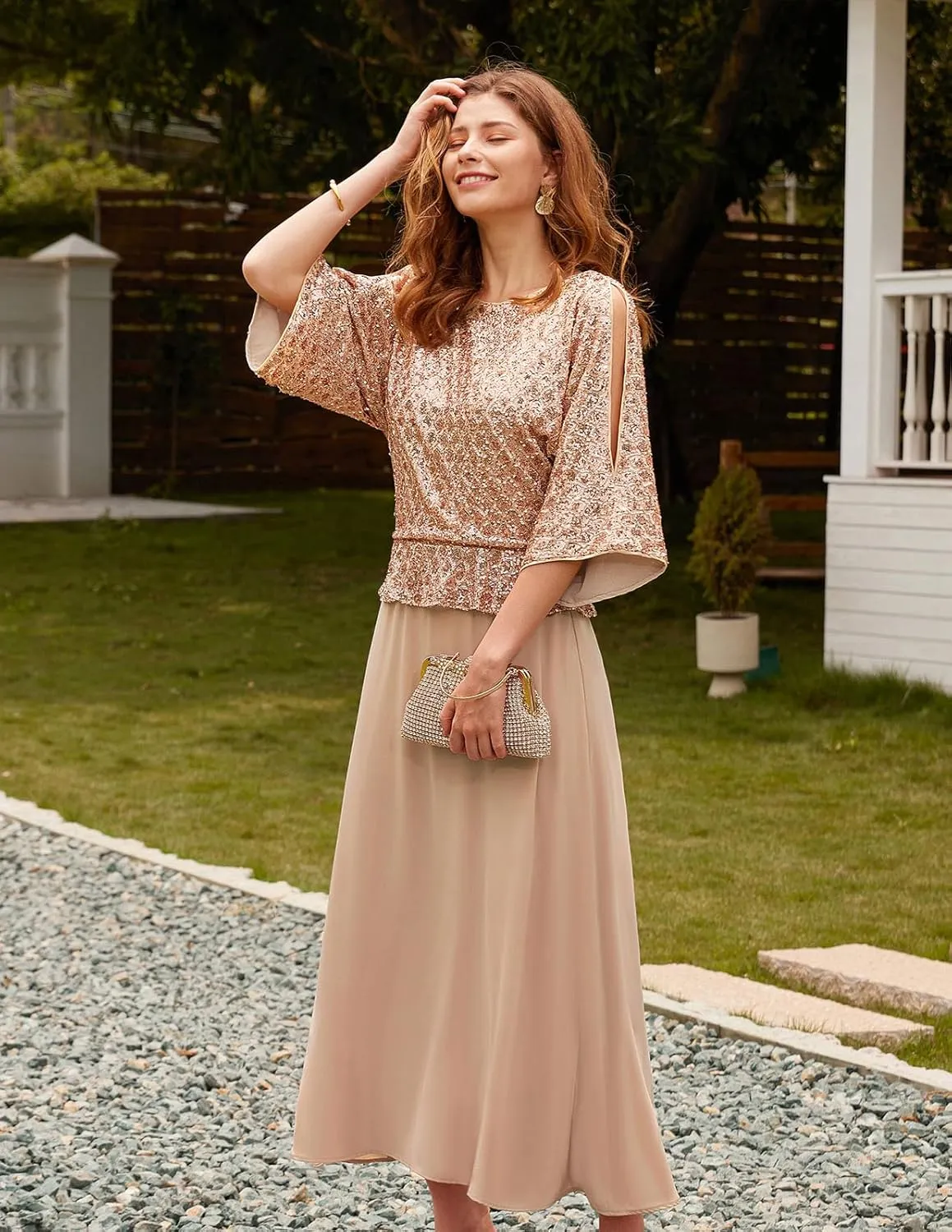 GRACE KARIN Sequin Dress for Women 2025 Mother of The Bride Dresses Wedding Guest Formal Chiffon Evening Gown