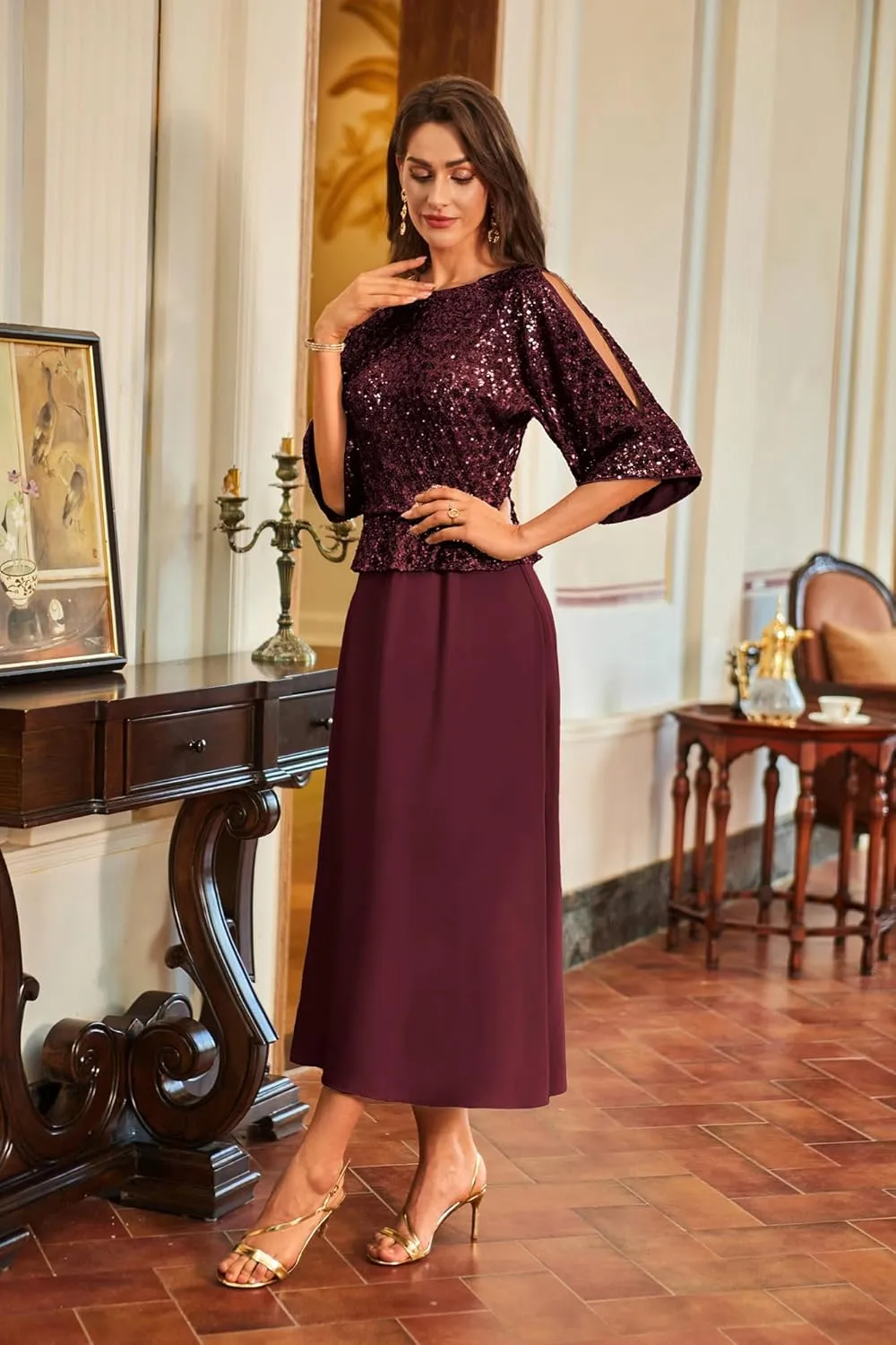 GRACE KARIN Sequin Dress for Women 2025 Mother of The Bride Dresses Wedding Guest Formal Chiffon Evening Gown