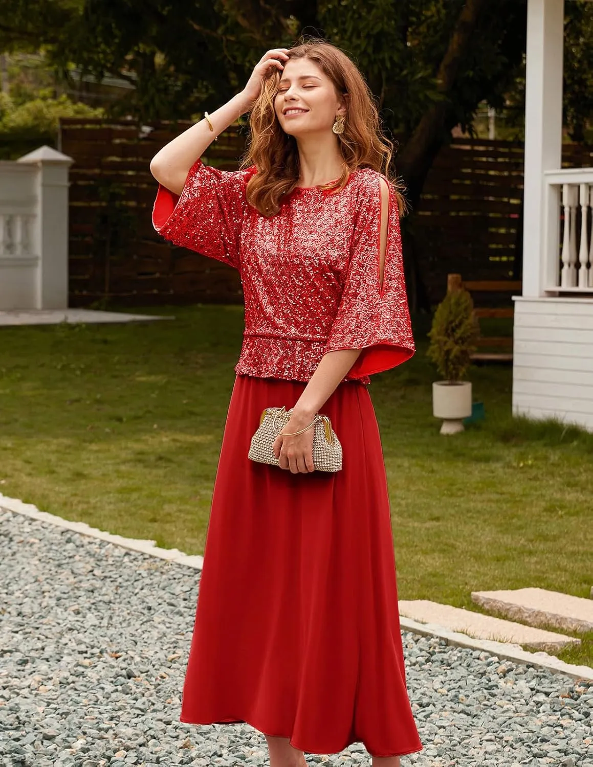 GRACE KARIN Sequin Dress for Women 2025 Mother of The Bride Dresses Wedding Guest Formal Chiffon Evening Gown