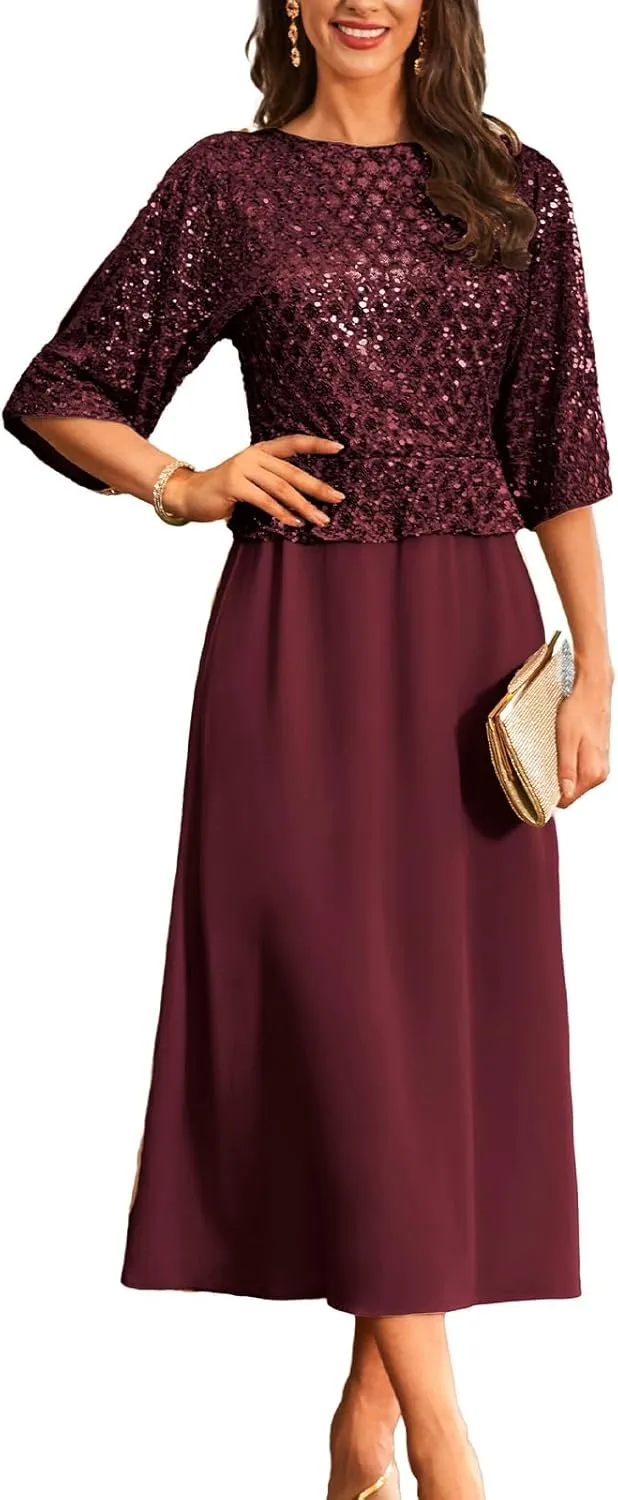 GRACE KARIN Sequin Dress for Women 2025 Mother of The Bride Dresses Wedding Guest Formal Chiffon Evening Gown