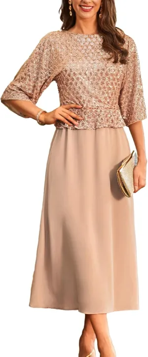 GRACE KARIN Sequin Dress for Women 2025 Mother of The Bride Dresses Wedding Guest Formal Chiffon Evening Gown