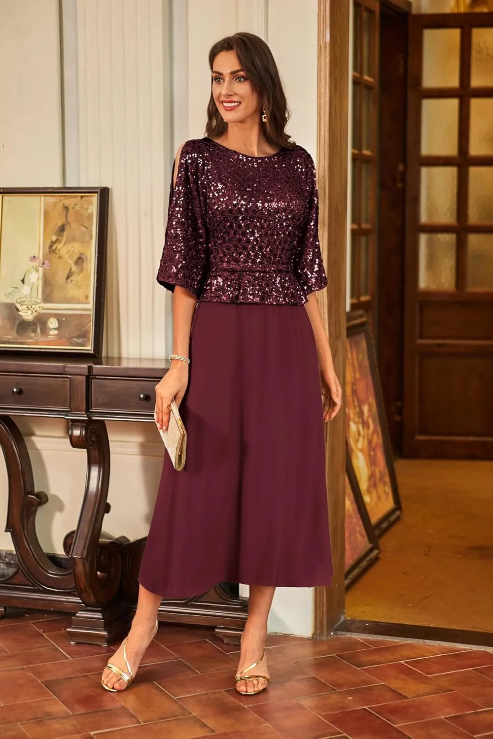 GRACE KARIN Sequin Dress for Women 2025 Mother of The Bride Dresses Wedding Guest Formal Chiffon Evening Gown